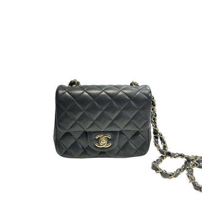 Used CHANEL Lambskin Leather Mini Flap 17cm Cross Body Bag Black GHW