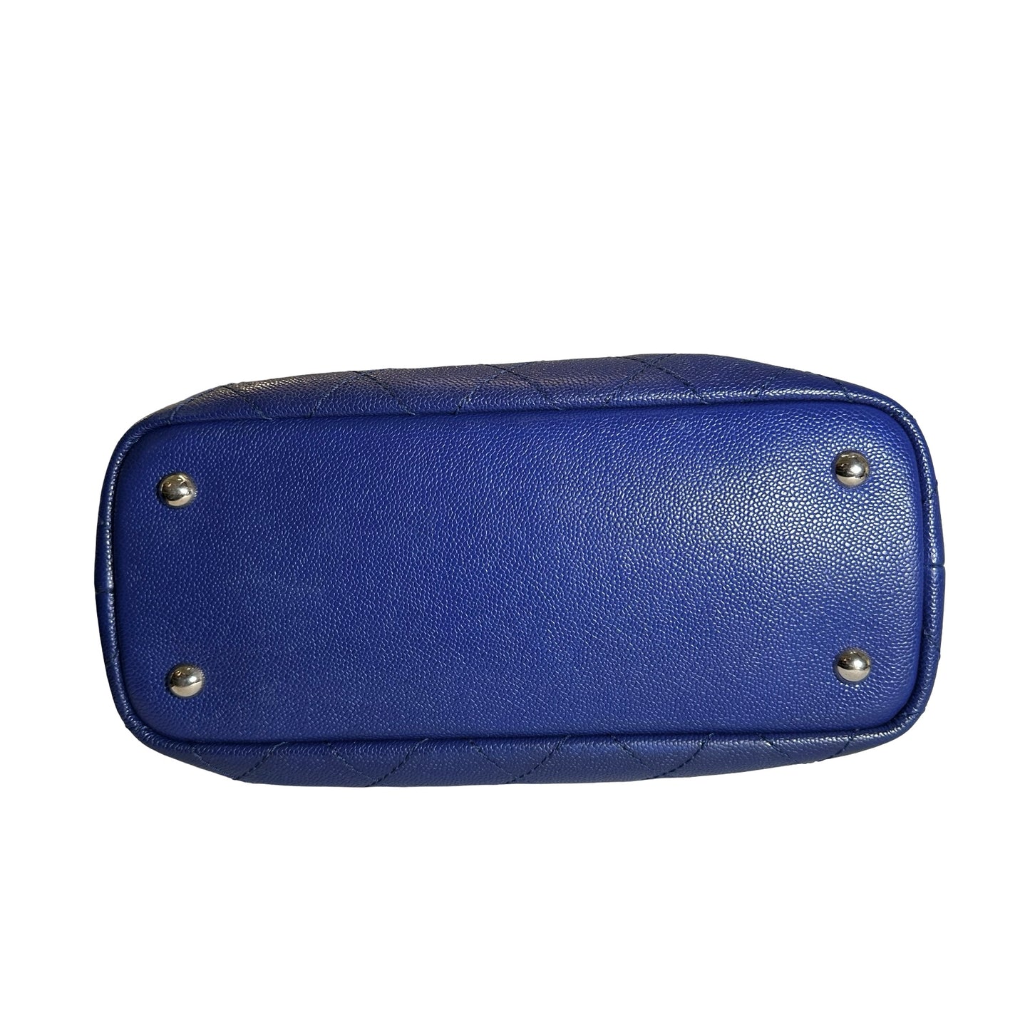 Used CHANEL Quilted Caviar Leather GST Tote Bag Blue Silver