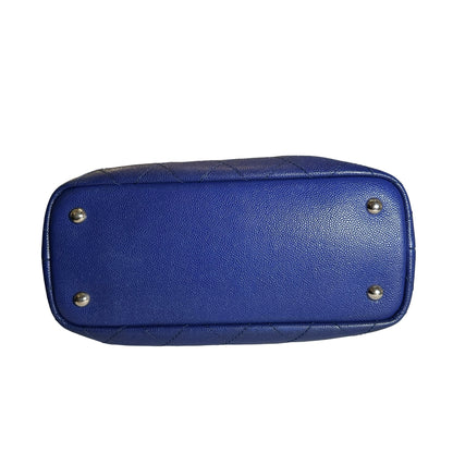 Used CHANEL Quilted Caviar Leather GST Tote Bag Blue Silver