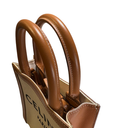 Used CELINE Canvas Calfskin Mini Vertical Cabas Tote Bag Natural Tan GHW
