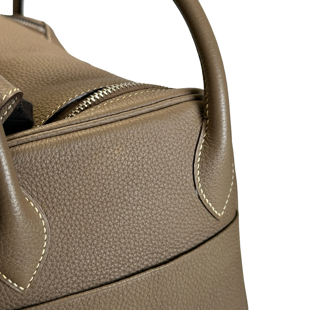 Used HERMES Leather Togo Lindy 30 Handbag Etoupe PHW