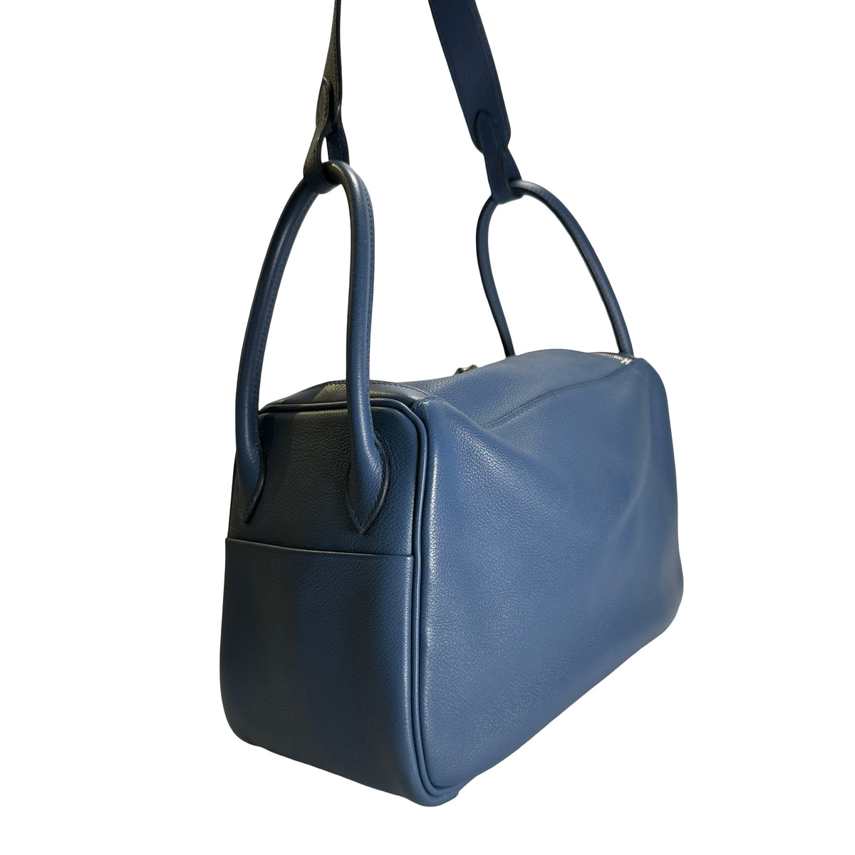 Used HERMES Leather Lindy 26 Handbag Blue PHW