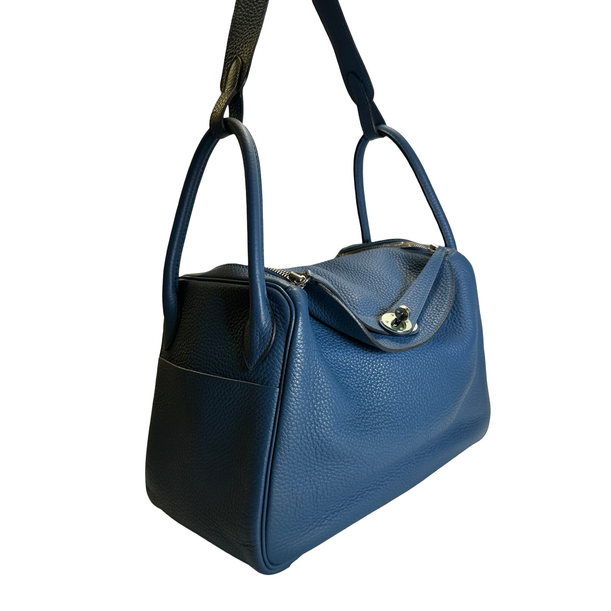 Used HERMES Leather Togo Lindy Handbag Blue PHW