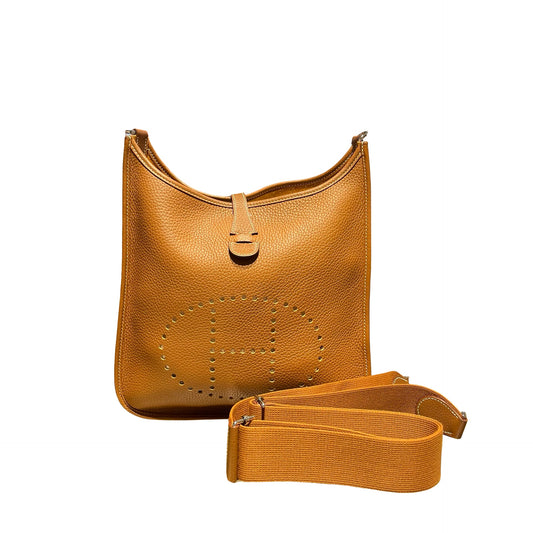 Used HERMÈS Clemence leather Evelyne Shoulder Bag Brown PHW
