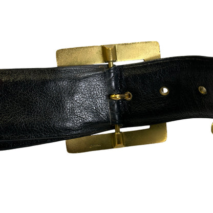 Used CHANEL Quilted Leather Quilted Belt Bag Belt bag Black Gold