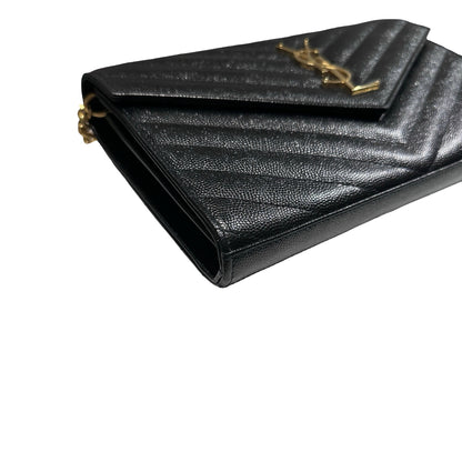 Unused SAINT LAURENT Caviar Leather WOC Cross Body Bag Black GHW