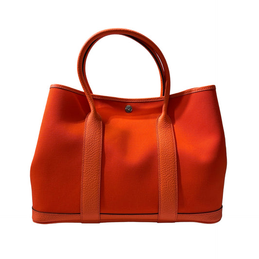 Used HERMÈS Canvas Garden Party 36 Tote Bag Orange (93) PHW