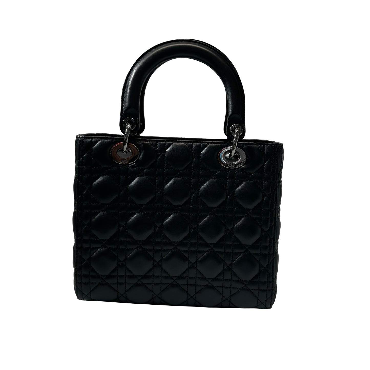 Used DIOR Lambskin Leather Lady Dior Medium Handbag Black