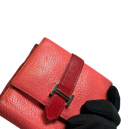 Used HERMES Leather Bearn Wallet Pink Red