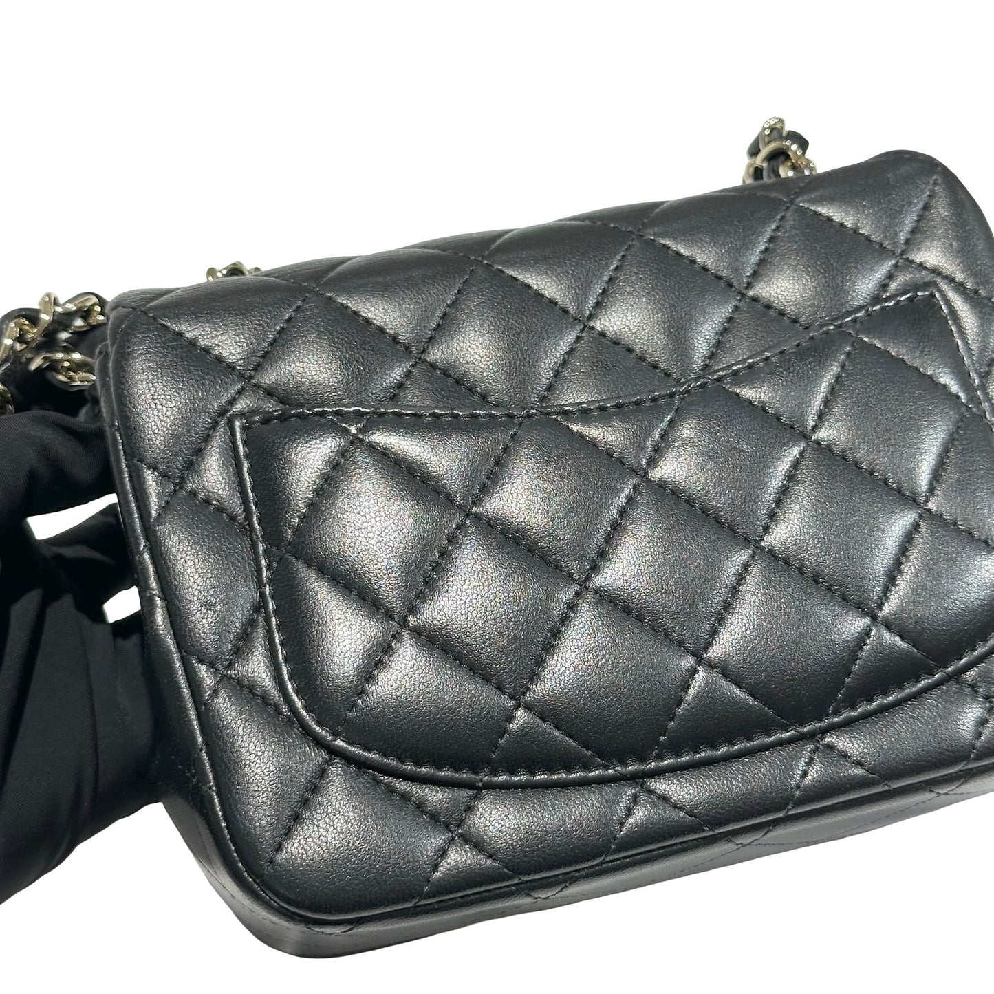 Used CHANEL Lambskin Leather Mini Flap 17cm Cross Body Bag Black GHW