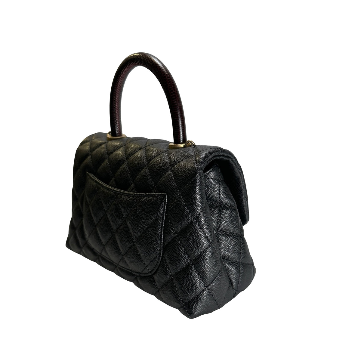Used CHANEL Quilted Caviar Leather Coco Handle Handbag Black Gold