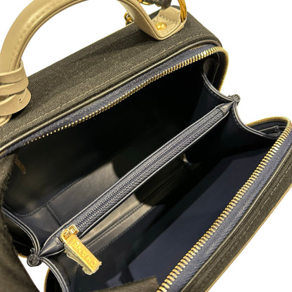Used Chanel Canvas Calfskin Leather Vanity Case Vanity case Black Gray GHW