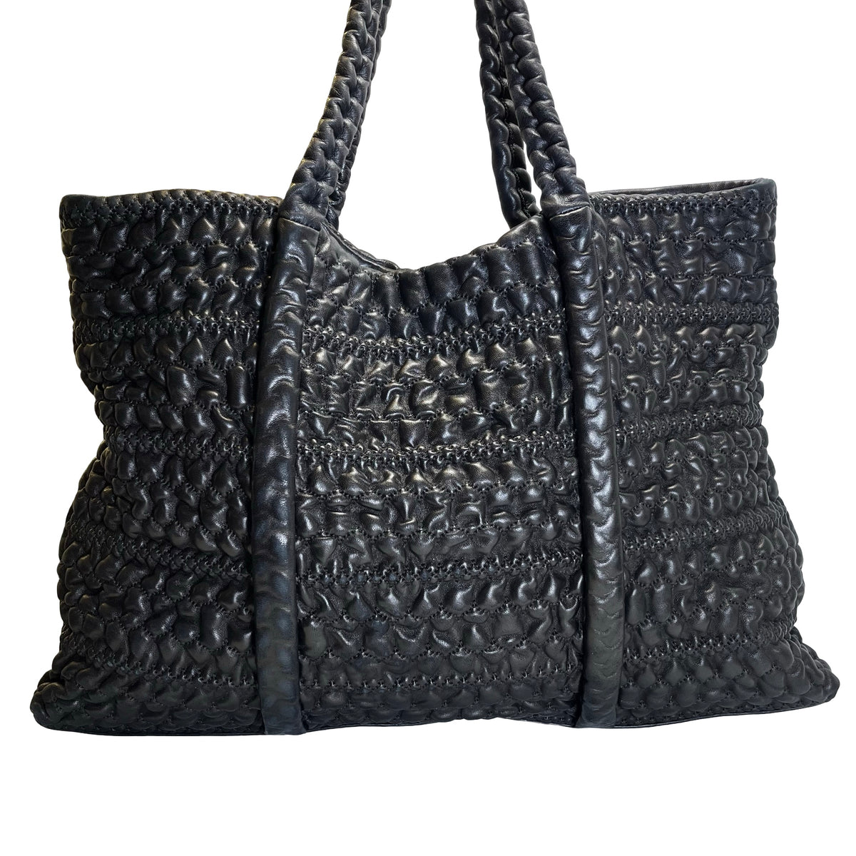 Used CHANEL Lambskin Tote Bag Tote Bag Black Silver