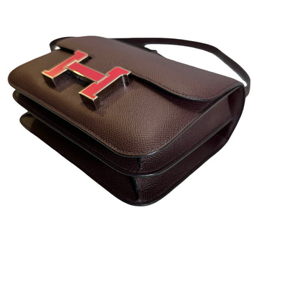 Used HERMES Epsom Mini Constance Crossbody Bag Rouge