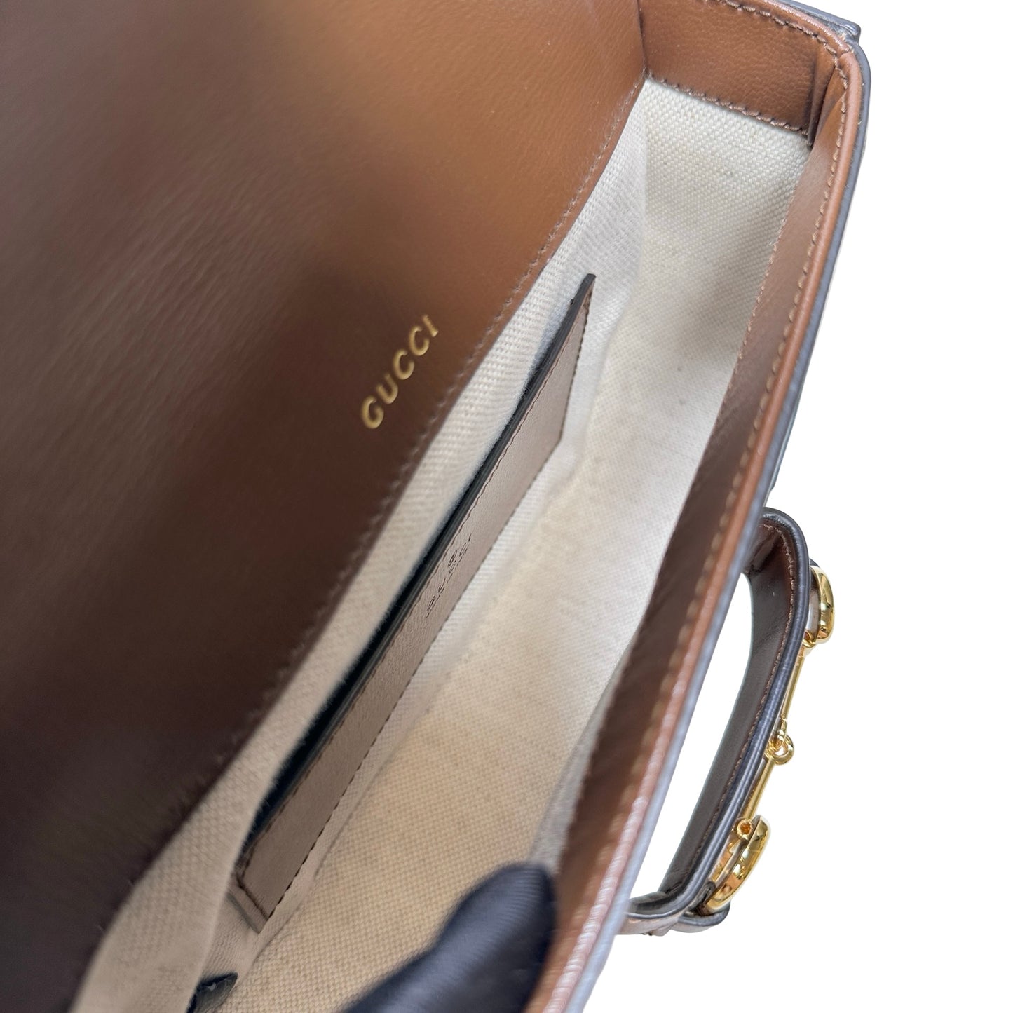 Used GUCCI GG CANVAS PVC Horsebit 1955 mini shoulder Shoulder Bag Brown GHW