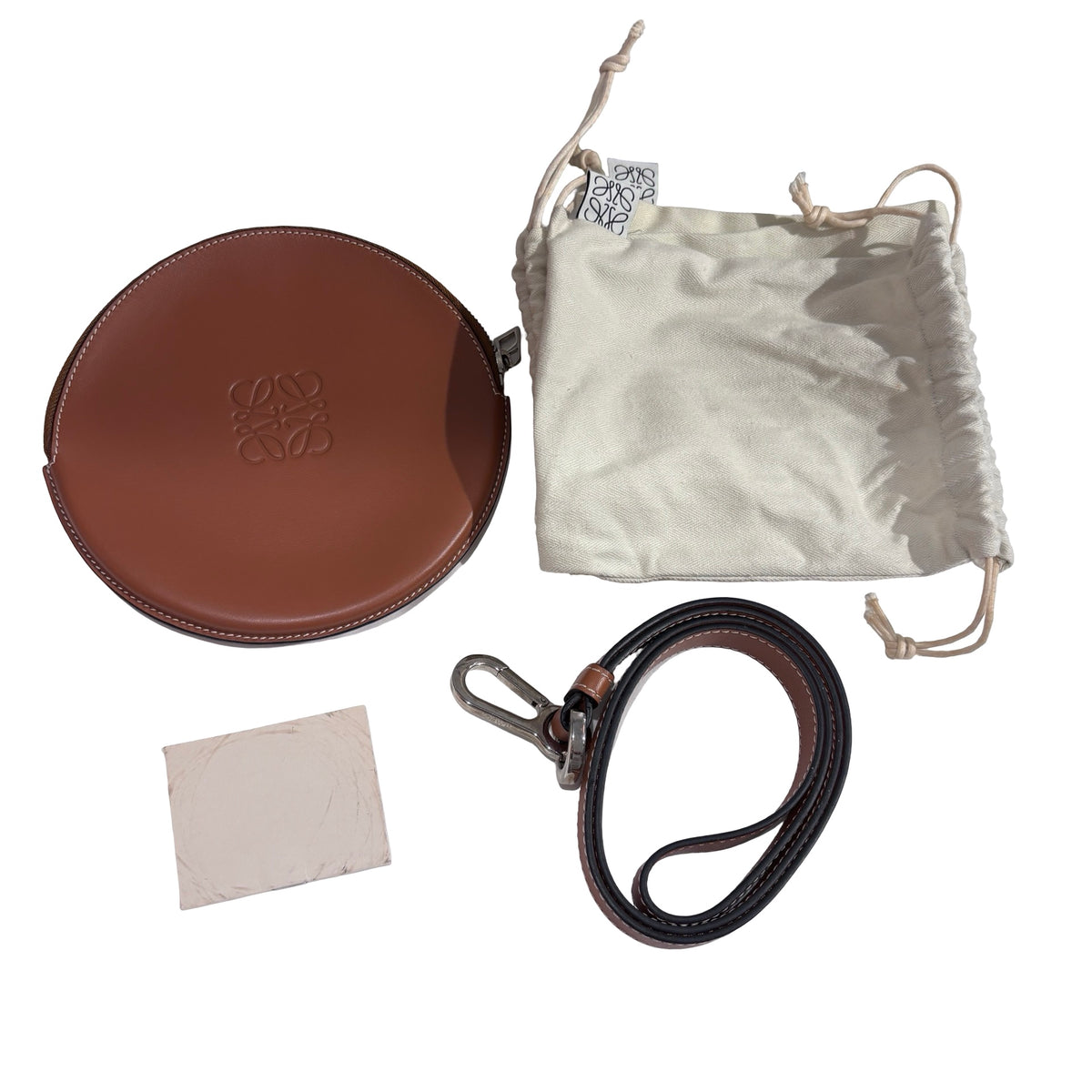 Used LOEWE Leather Anagram Heel Pouch Crossbody Bag Brown，PHW