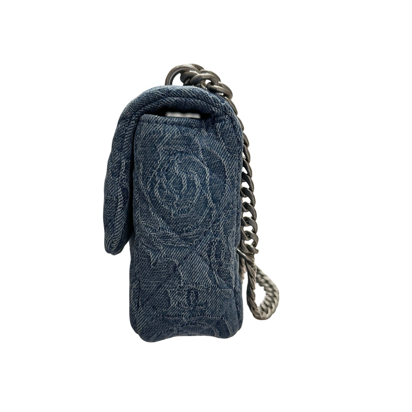 Used CHANEL Denim 23P CAMELIA HEART CRUSH FLAP Cross Body Bag Denim Blue