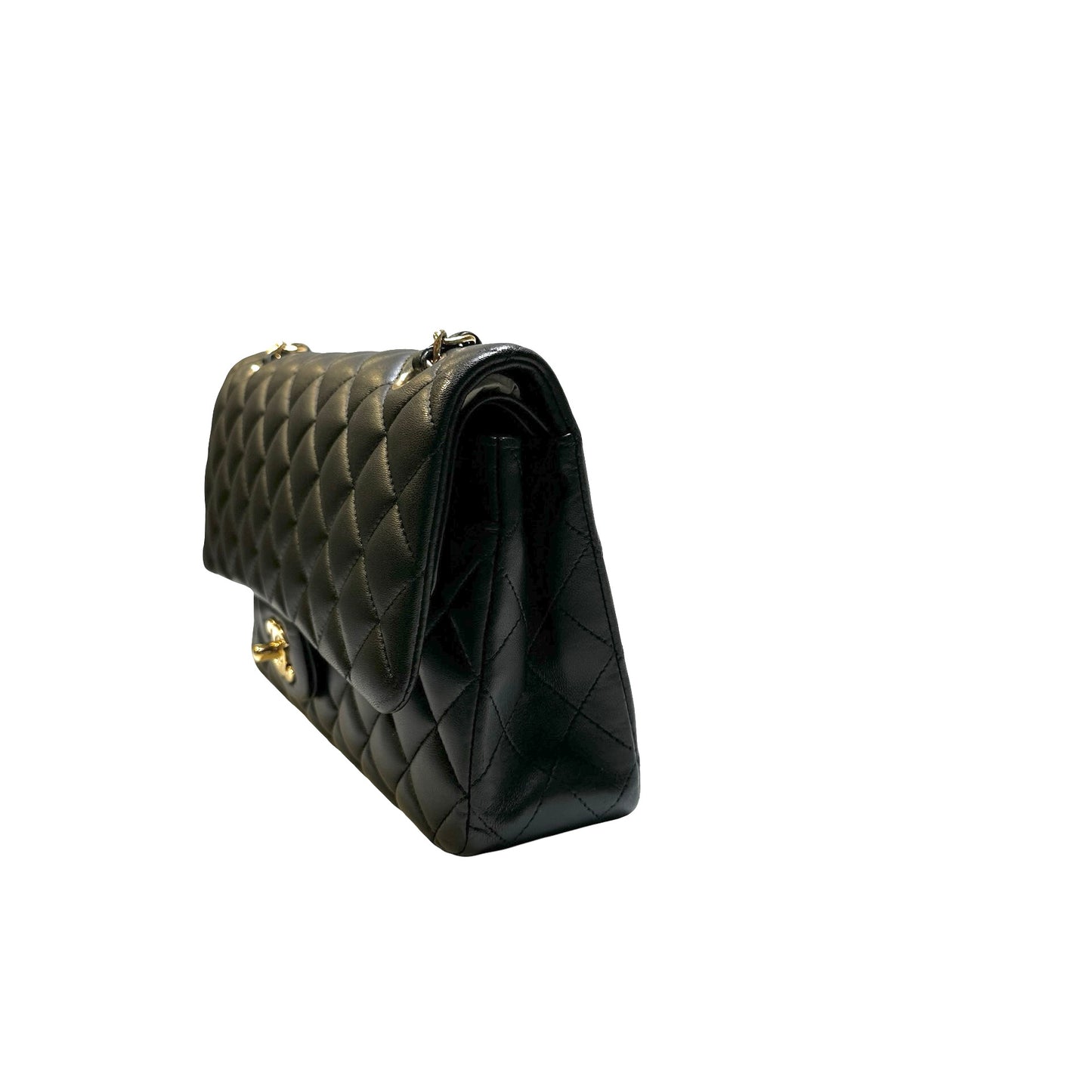 Used CHANEL Quilted Lambskin Classic Flap Chain Shoulder Bag Black Gold