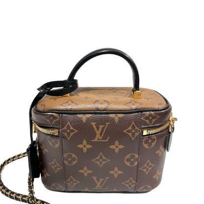 Used Louis Vuitton Monogram Eclipse Coated Canvas Vanity Chain Pouch Cross Body Bag Brown GHW