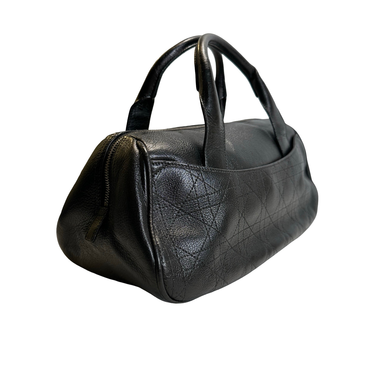 Used DIOR Cannage Leather Cannage Handbag Handbag Black Silver