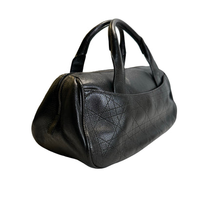 Used DIOR Cannage Leather Cannage Handbag Handbag Black Silver