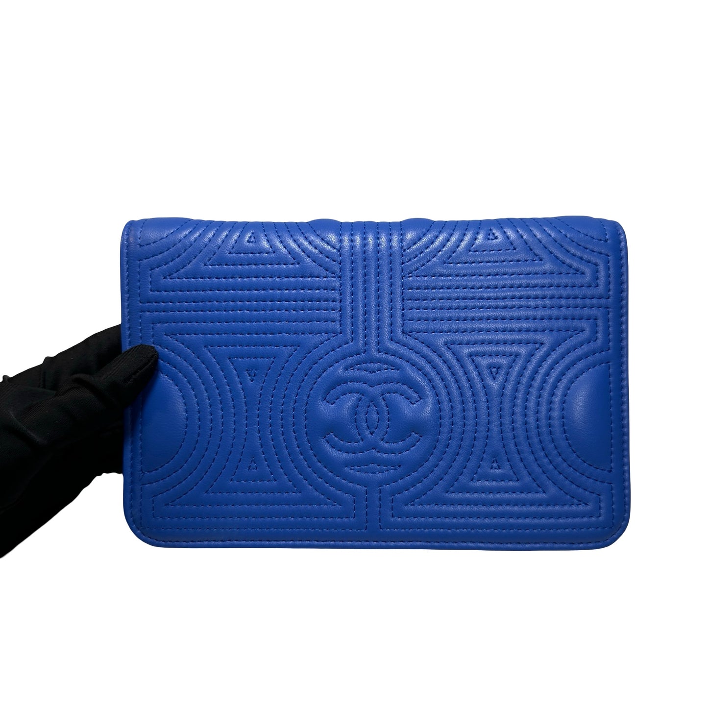 Used Chanel Lambskin Leather WOC Chain Shoulder Bag Navy Blue GHW