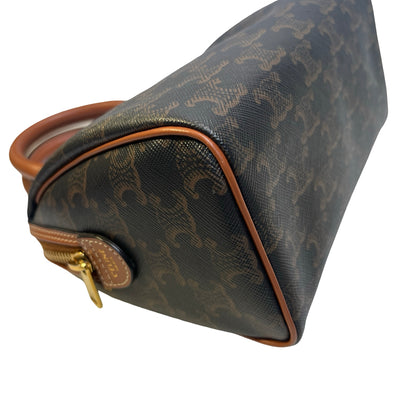 Used CELINE Triomphe Canvas Boston Handbag Black Brown