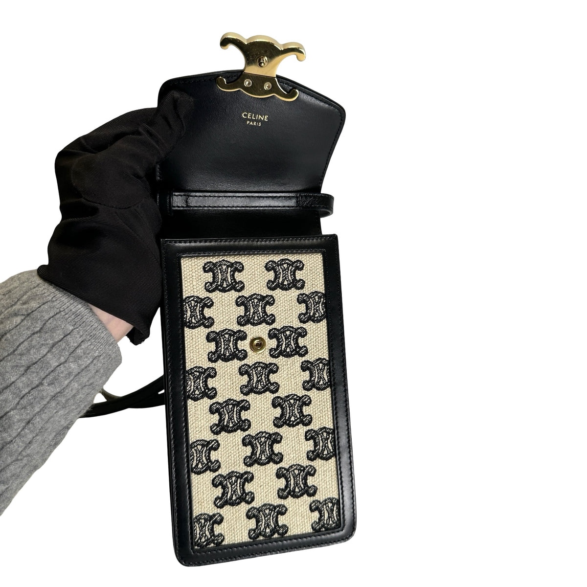 Used CELINE Triomphe Triomphe Phone Bag Beige Black