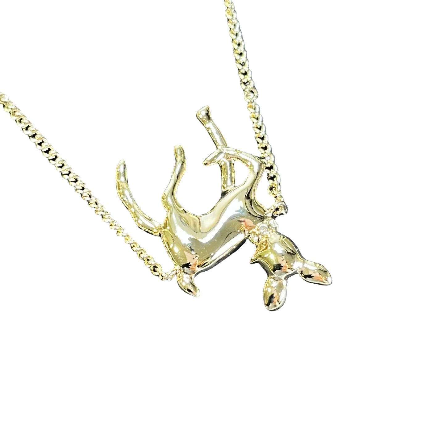 Brand New CHANEL Faux Pearl Metal Rhinestone Bambi Motif CC Pearl Long Necklace Necklace Gold White Green
