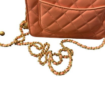 Used CHANEL WOC with Gold Ball Cross Body Bag Orange GHW