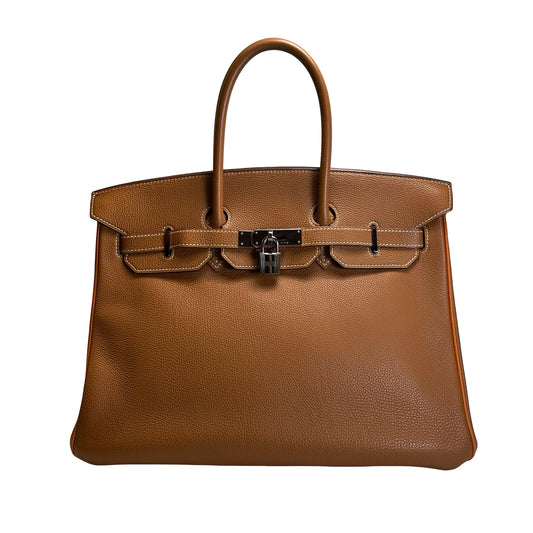 Used HERMES Leather Birkin 35 Handbag Gold PHW