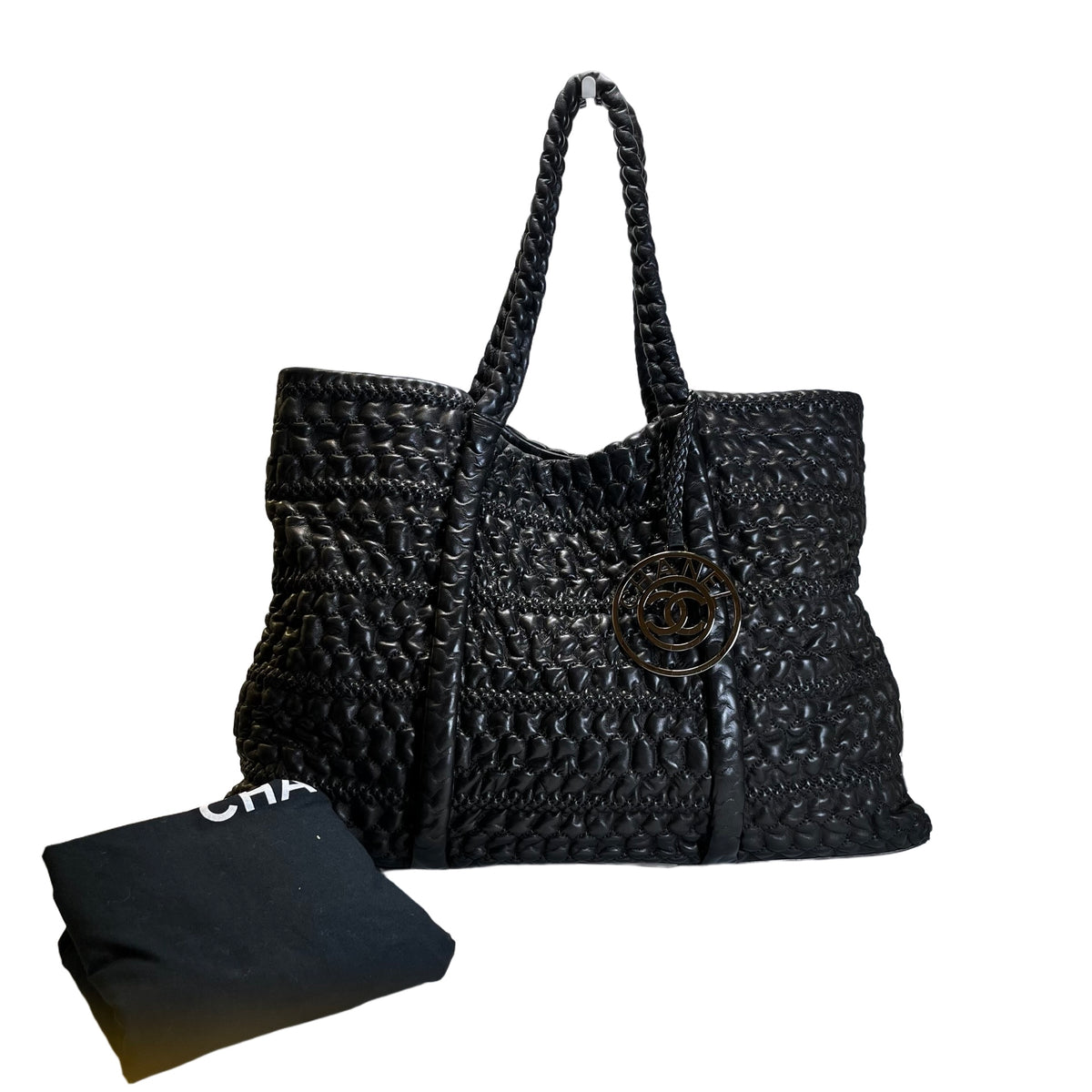 Used CHANEL Lambskin Tote Bag Tote Bag Black Silver