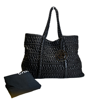 Used CHANEL Lambskin Tote Bag Tote Bag Black Silver