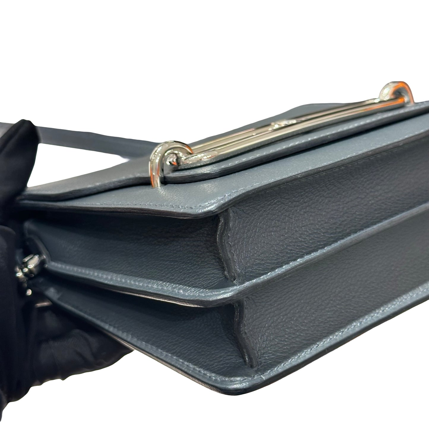 Used Hermès Clemence leather MINI ROULIS Shoulder Bag Gray PHW