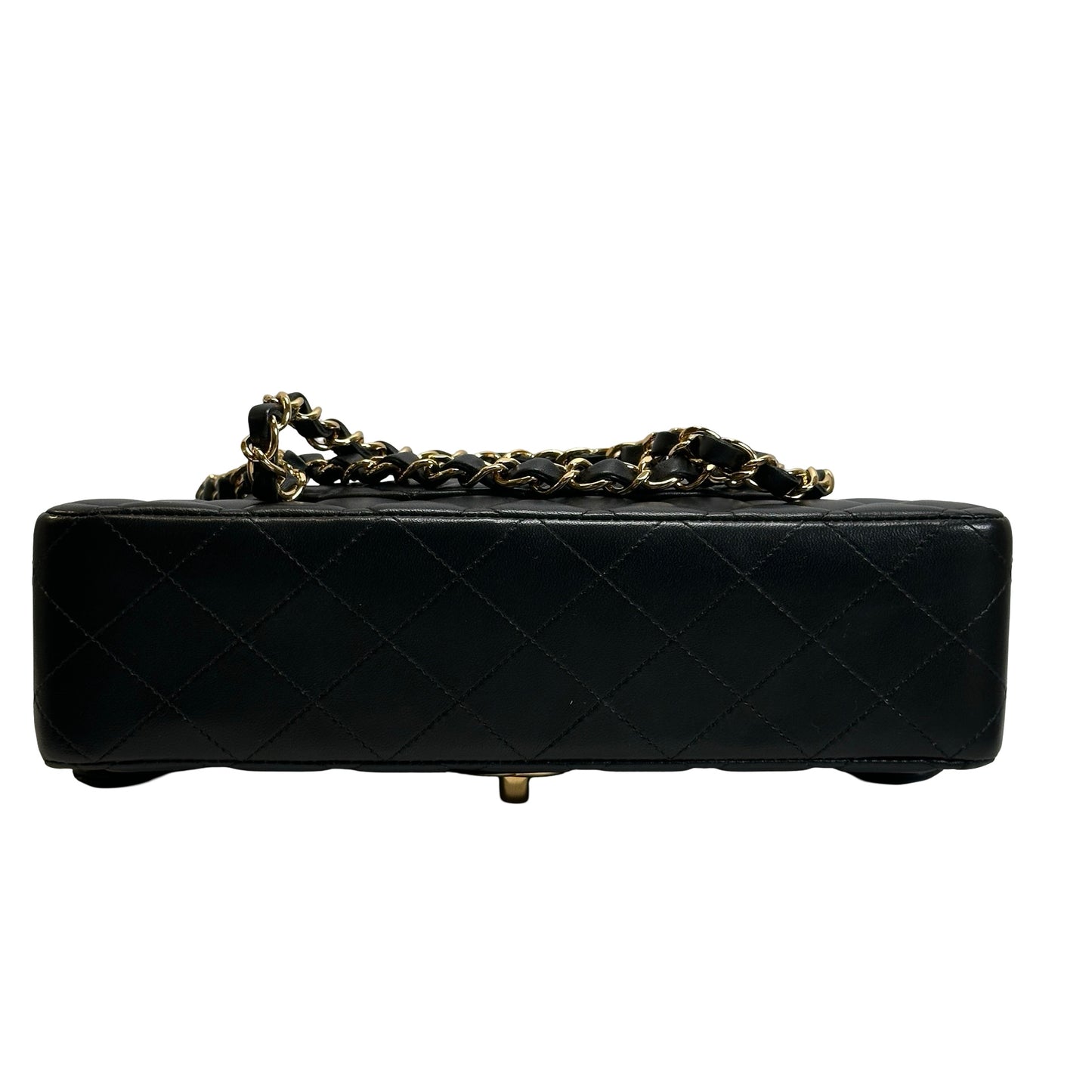 Used CHANEL Quilted Lambskin Classic Flap 25 Chain Shoulder Bag Black Gold