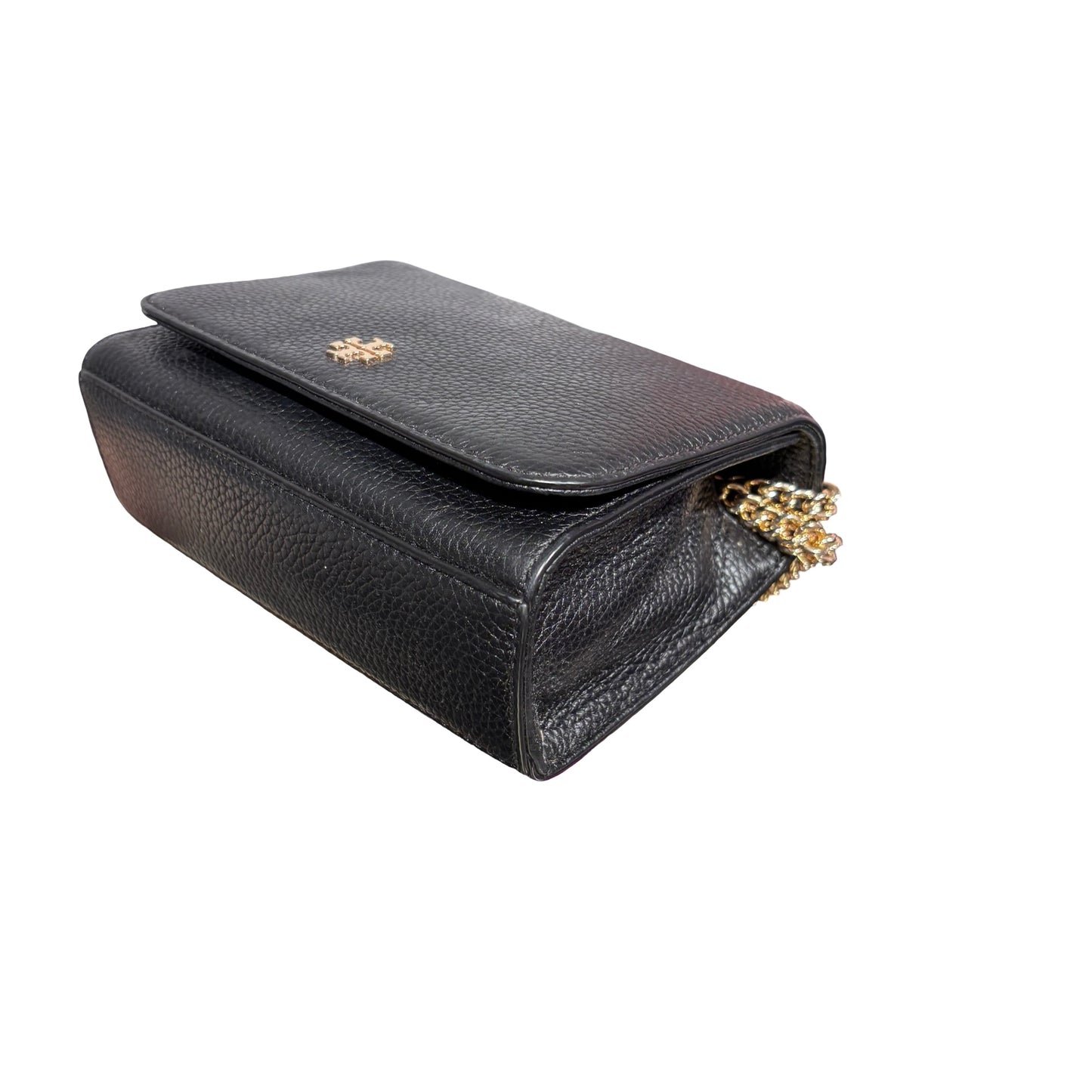 Used TORY BURCH Calfskin Leather Chain Shoulder Shoulder Bag Black GHW