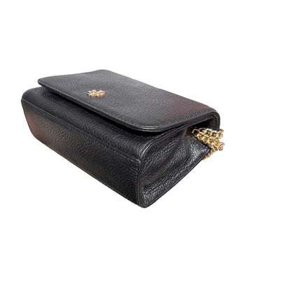Used TORY BURCH Calfskin Leather Chain Shoulder Shoulder Bag Black GHW