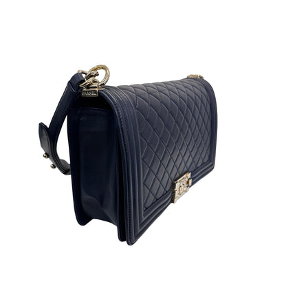 Used CHANEL Shoulder Bag Navy Blue GHW