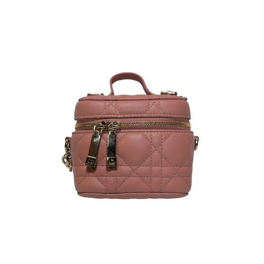 Used DIOR Lambskin Leather Vanity bag Vanity case Pink