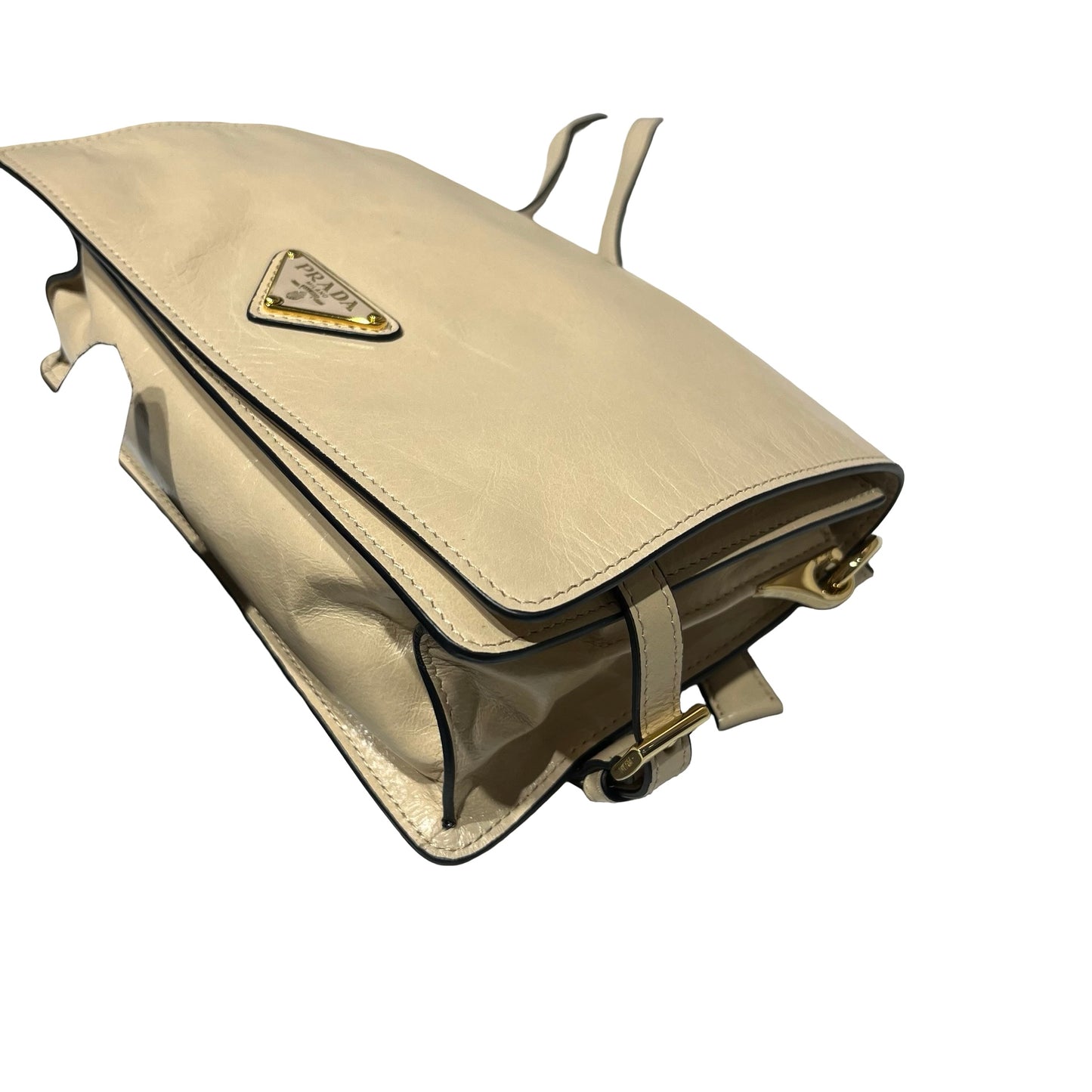 Used PRADA Lambskin Leather Shoulder Bag Beige
