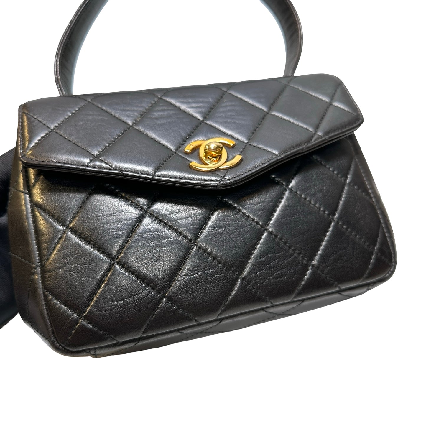 Used CHANEL Lambskin Leather Vintage Shoulder Shoulder Bag Black GHW