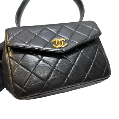 Used CHANEL Lambskin Leather Vintage Shoulder Shoulder Bag Black GHW