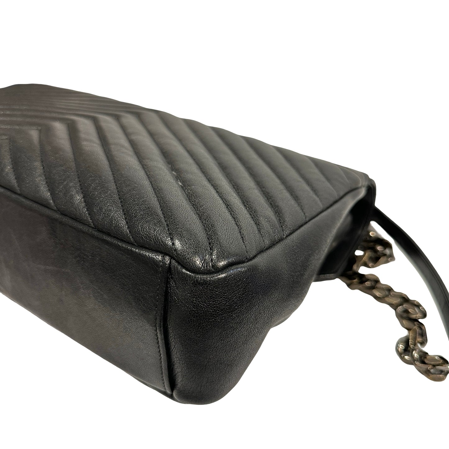Used SAINT LAURENT Lambskin Leather College medium Shoulder Bag Black PHW