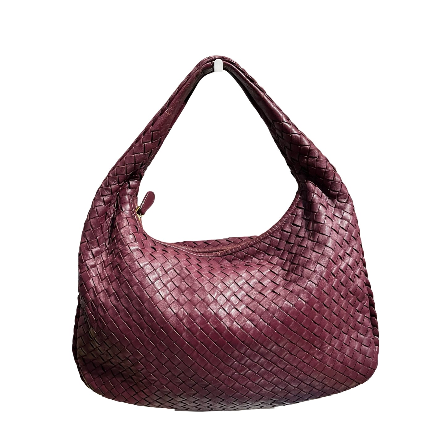 Used Bottega Veneta Calfskin Leather Shoulder Bag Burgundy Purple