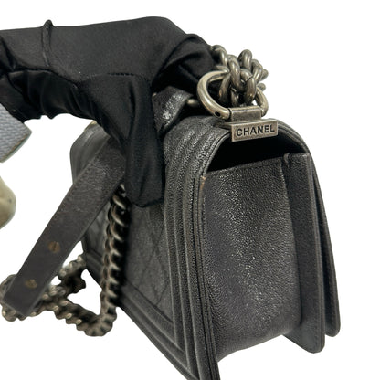 Used Chanel Calfskin Leather Boy 20cm Shoulder Bag PHW Grey