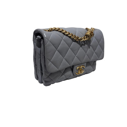 Used CHANEL Lambskin 22K all slide adjustable small flap bag Cross body bag Grey