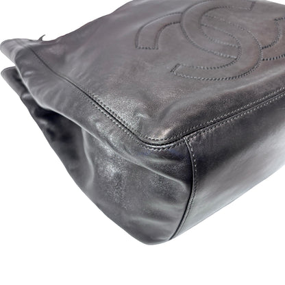 Used CHANEL Calfskin Leather Top Handle Village Shoulder Bag Black