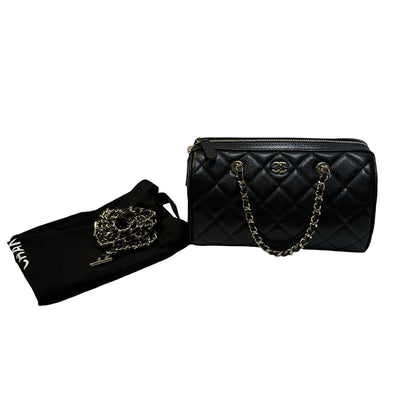Used CHANEL Quilted Caviar leather Caviar Vanity Case Vanity case Black Gold