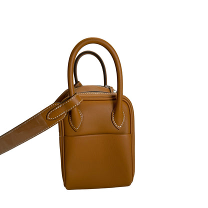 Brand New HERMES Swift Mini Lindy Shoulder Bag Toffee PHW