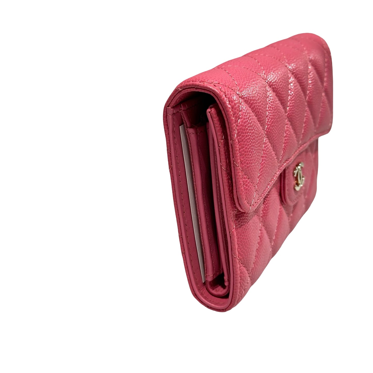 Used CHANEL Calfskin Leather Wallet Pink PHW
